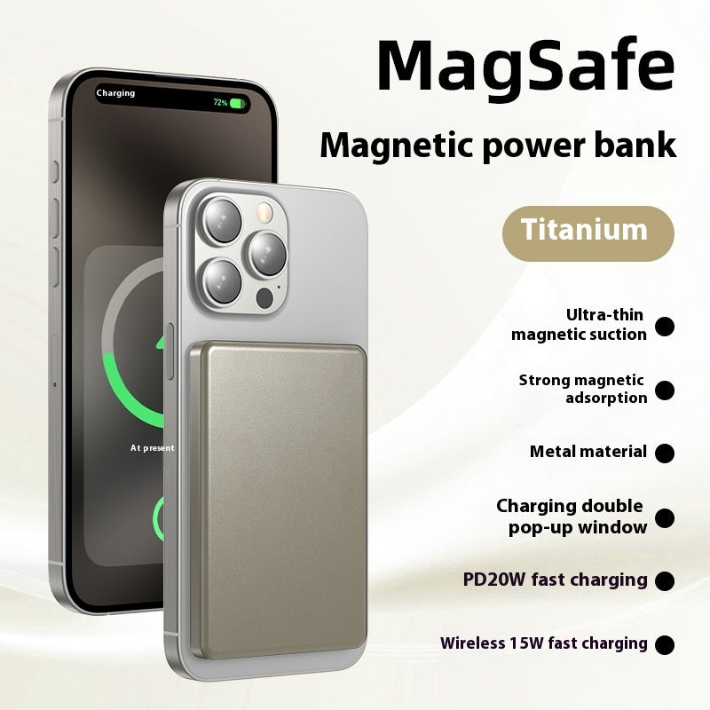 Aluminum Alloy Magnetic Wireless Power Bank β Fast Charging Slim Portable Battery Pack with Magnetic Suction, Creative Design Mobile Charger (Titanium Gray/Gold/Blue)