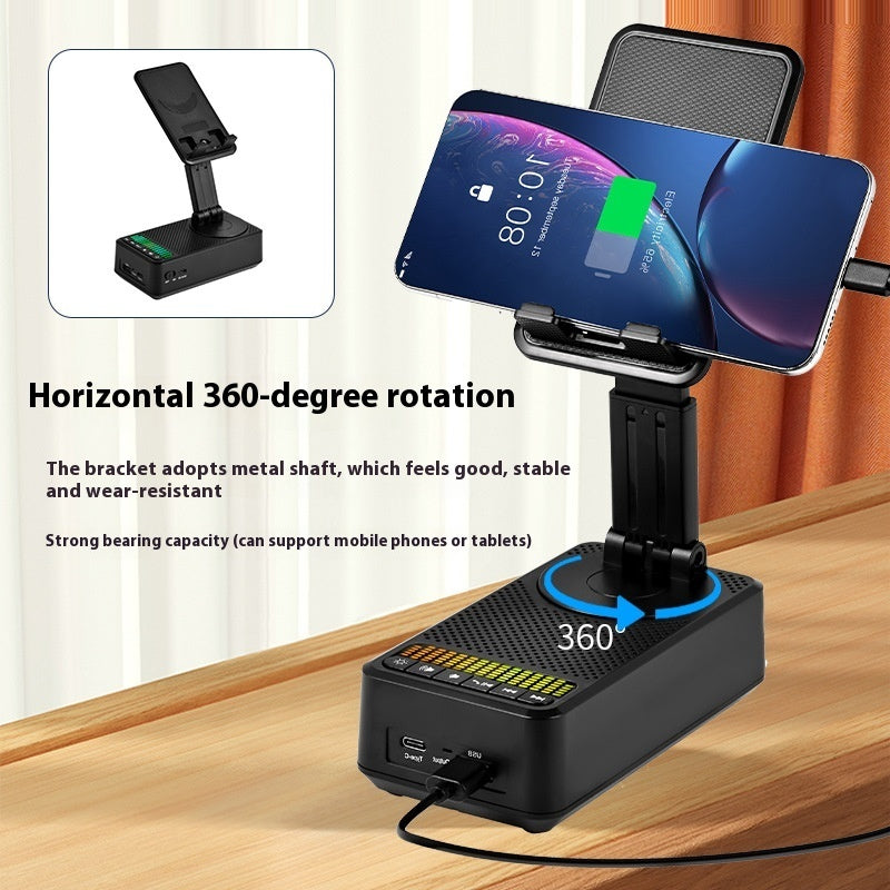 Multifunctional Phone Stand with Bluetooth Speaker & Power Bank | Foldable, Rotating Mobile Holder with Built-in Battery