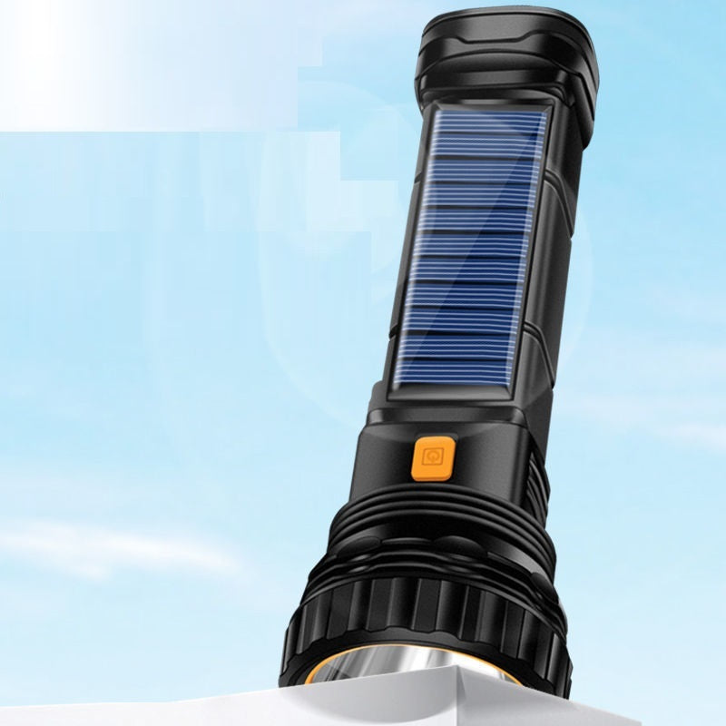 Rechargeable Solar Power Bank Flashlight, Ultra-Bright Long-Range LED Multi-Function Outdoor Emergency Light, USB Charging Waterproof Torch