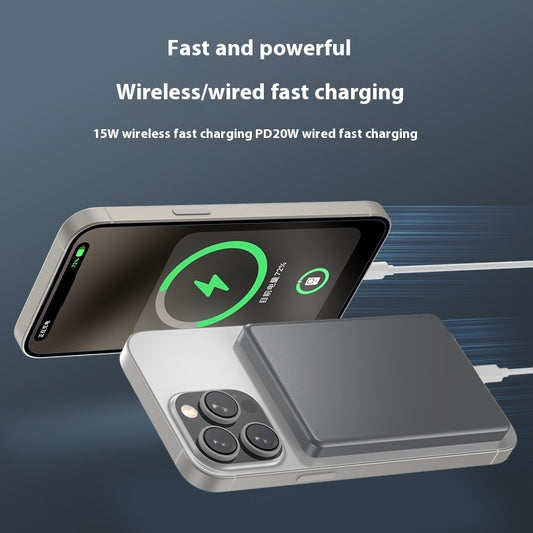 Aluminum Alloy Magnetic Wireless Power Bank – Fast Charging Slim Portable Battery Pack with Magnetic Suction, Creative Design Mobile Charger (Titanium Gray/Gold/Blue)