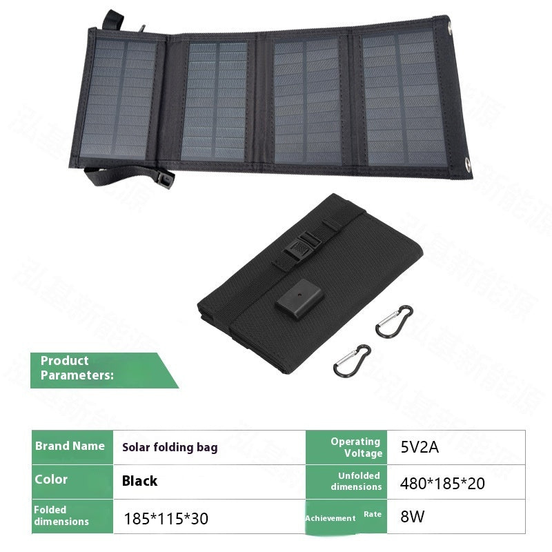 8W Portable Solar Folding Bag, Outdoor Energy Storage Solar Charger for Mobile Phones, Power Banks & Small Devices, USB 5V2A Emergency Power