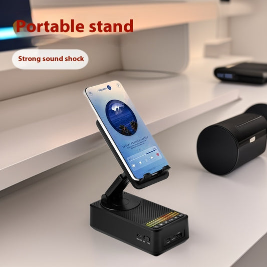 Multifunctional Phone Stand with Bluetooth Speaker & Power Bank | Foldable, Rotating Mobile Holder with Built-in Battery