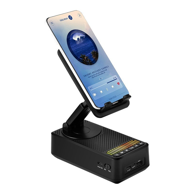 Multifunctional Phone Stand with Bluetooth Speaker & Power Bank | Foldable, Rotating Mobile Holder with Built-in Battery