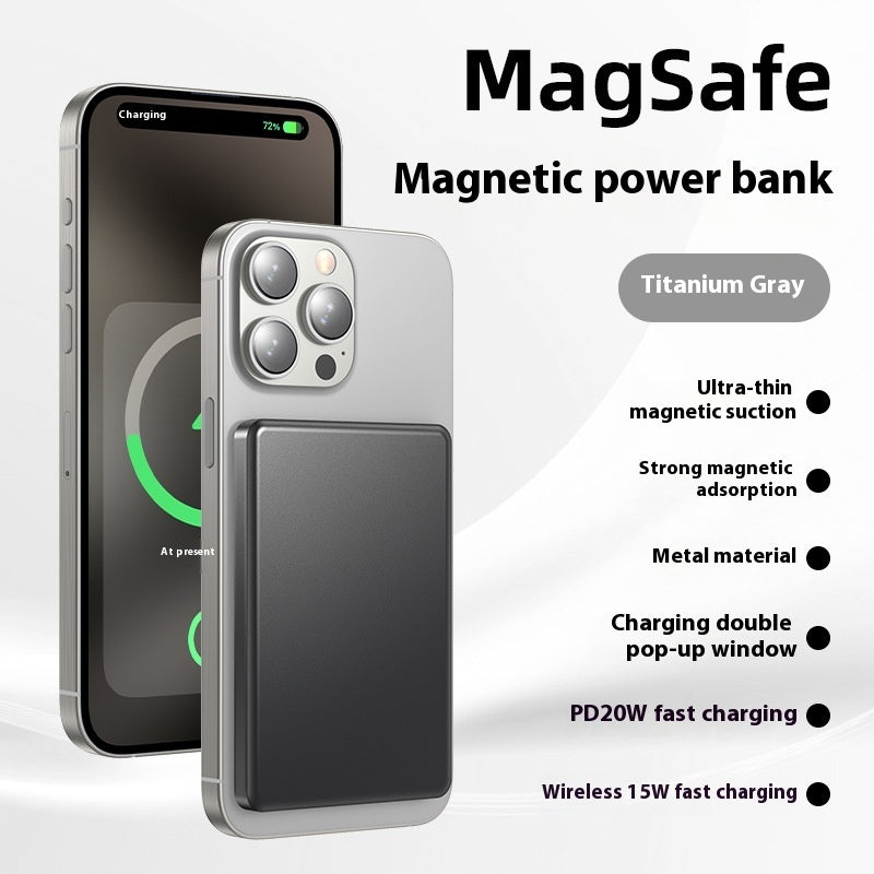 Aluminum Alloy Magnetic Wireless Power Bank β Fast Charging Slim Portable Battery Pack with Magnetic Suction, Creative Design Mobile Charger (Titanium Gray/Gold/Blue)