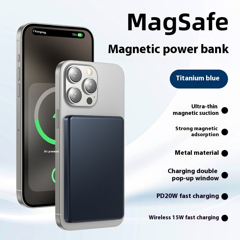 Aluminum Alloy Magnetic Wireless Power Bank β Fast Charging Slim Portable Battery Pack with Magnetic Suction, Creative Design Mobile Charger (Titanium Gray/Gold/Blue)
