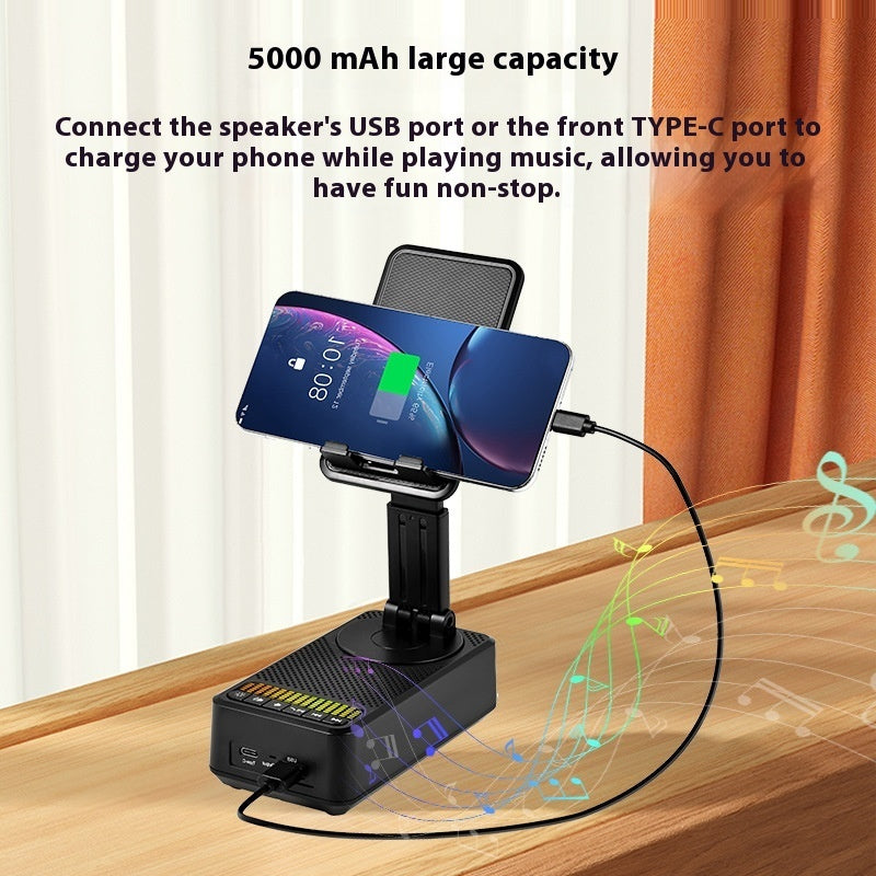 Multifunctional Phone Stand with Bluetooth Speaker & Power Bank | Foldable, Rotating Mobile Holder with Built-in Battery