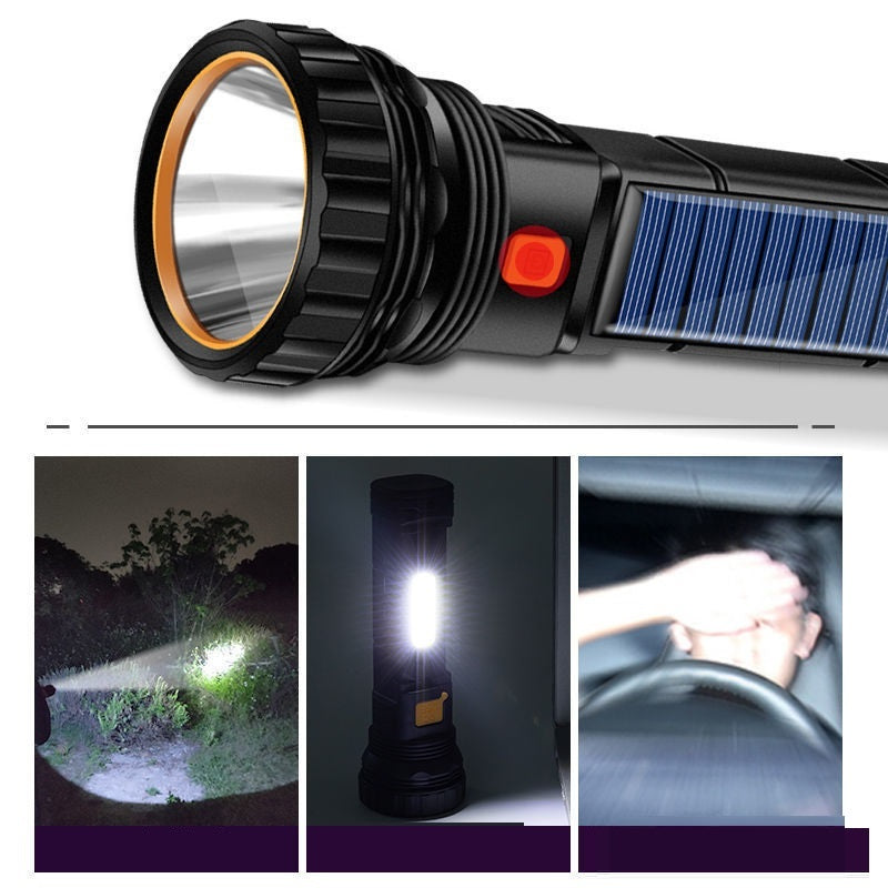 Rechargeable Solar Power Bank Flashlight, Ultra-Bright Long-Range LED Multi-Function Outdoor Emergency Light, USB Charging Waterproof Torch