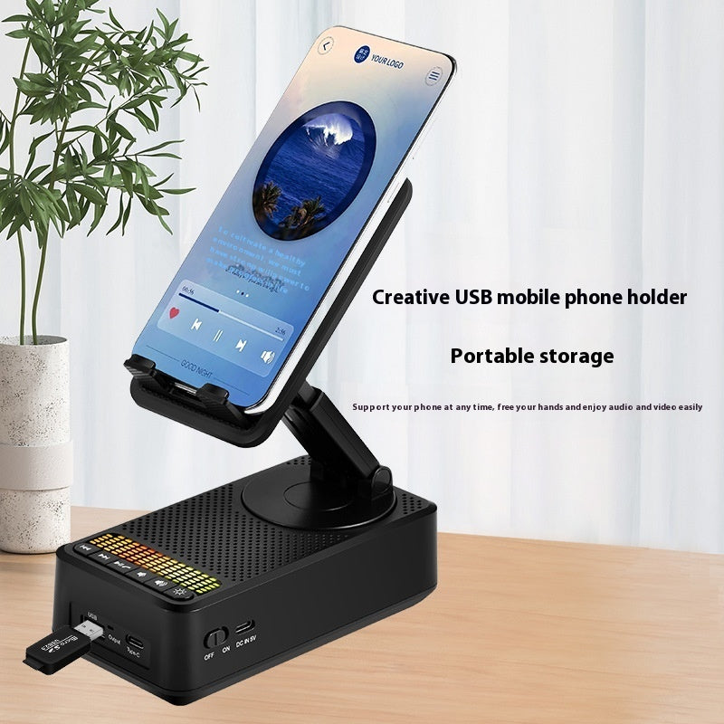 Multifunctional Phone Stand with Bluetooth Speaker & Power Bank | Foldable, Rotating Mobile Holder with Built-in Battery