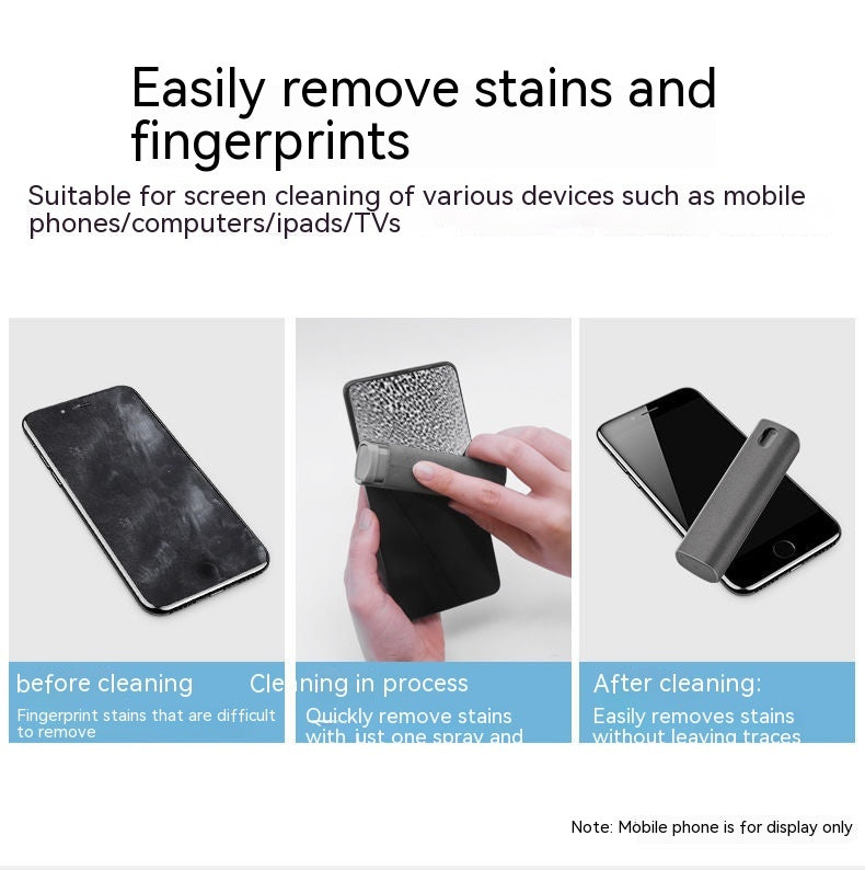 Screen Cleaner Spray with Integrated Wipe ā Portable Refillable Screen Cleaning Kit for Phone, Tablet, Laptop & Monitor (Gray, Pink, Purple, Blue)