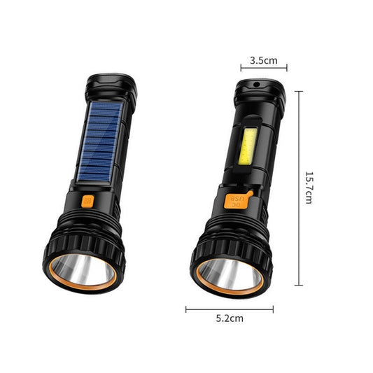 Rechargeable Solar Power Bank Flashlight, Ultra-Bright Long-Range LED Multi-Function Outdoor Emergency Light, USB Charging Waterproof Torch