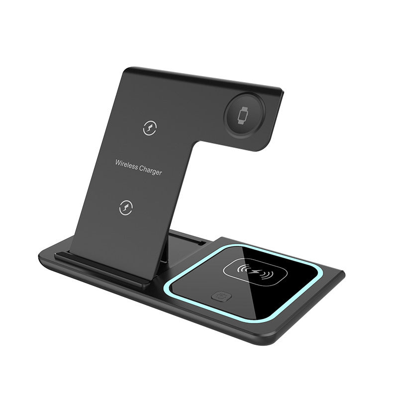 3 in 1 Wireless Charger Station – Foldable Fast Charging Dock with Ambient Light, Portable Charging Pad for iPhone 16 15 14 13 12, Apple Watch, AirPods, Samsung Galaxy – Travel-Friendly Charging Stand